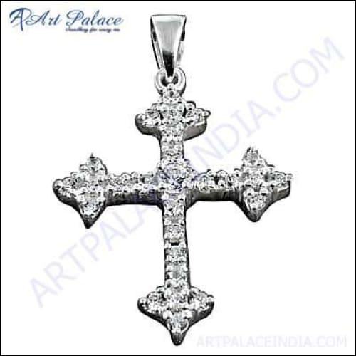 Stylish 925 Sterling Silver Cross Pendant adorned with sparkling cubic zirconia, showcasing intricate craftsmanship and elegant design.
