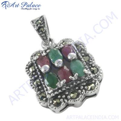 Stylish 925 Sterling Silver Pendant featuring vibrant multi-gemstones, showcasing intricate design and craftsmanship.