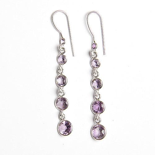 Stylish 925 Sterling Silver Round Amethyst Gemstone Dangle Earrings showcasing vibrant amethyst stones and elegant design.