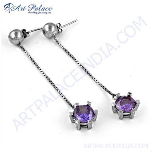 Stylish silver earrings featuring amethyst zircon gemstones, designed for girls, showcasing elegance and charm.