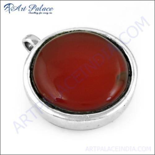 Stylish Big Red Onyx Gemstone Silver Pendant showcasing a vibrant red onyx stone set in a polished silver frame, perfect for fashion jewelry enthusiasts.