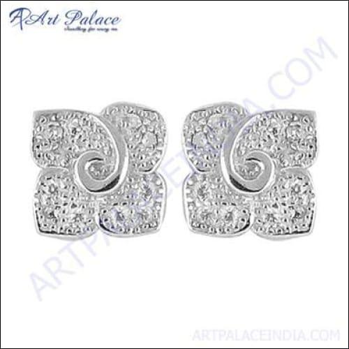 Stylish cubic zirconia earrings made of 925 sterling silver, showcasing a modern design with sparkling stones.