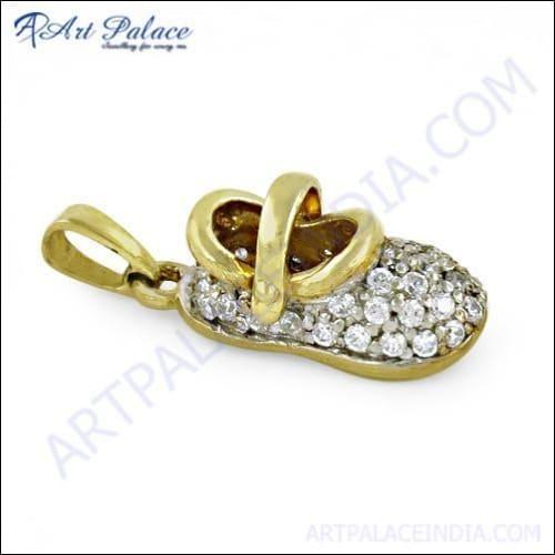 Stylish cubic zirconia gemstone pendant with silver and gold plating, showcasing its elegant design and sparkling details.