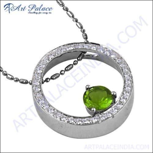 Stylish cubic zirconia pendant crafted in 925 sterling silver, showcasing intricate design and sparkling stones.
