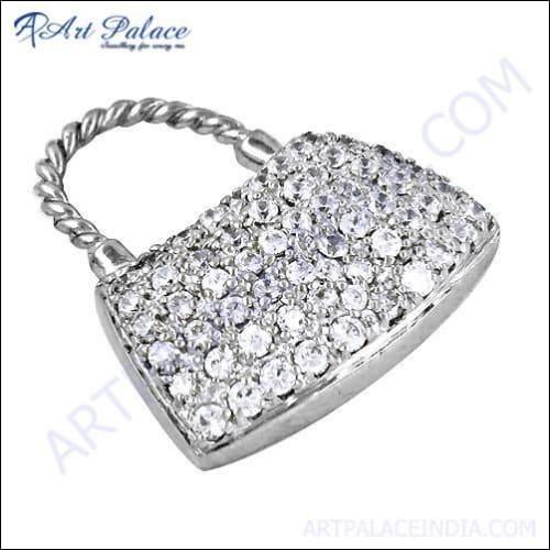 Stylish cubic zirconia silver pendant showcasing intricate design and sparkling stone, perfect for fashion enthusiasts.