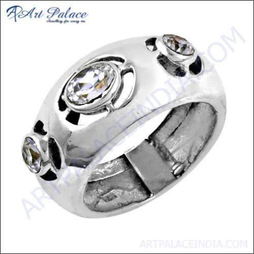 Stylish CZ Gemstone Silver Ring featuring adjustable design and sparkling cubic zirconia stones, elegantly crafted for a timeless look.