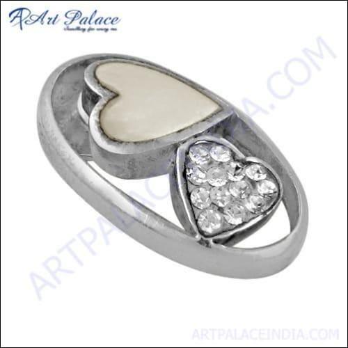 Stylish Dual Heart Shape CZ Inlay Silver Pendant showcasing intricate design and sparkling cubic zirconia inlay.