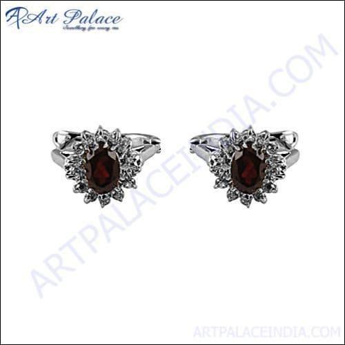 Stylish garnet cubic zirconia silver earrings showcasing elegant design and vibrant color.