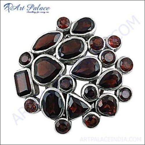 Stylish garnet gemstone silver brooch featuring deep red garnet stones set in elegant sterling silver, perfect for enhancing any outfit.