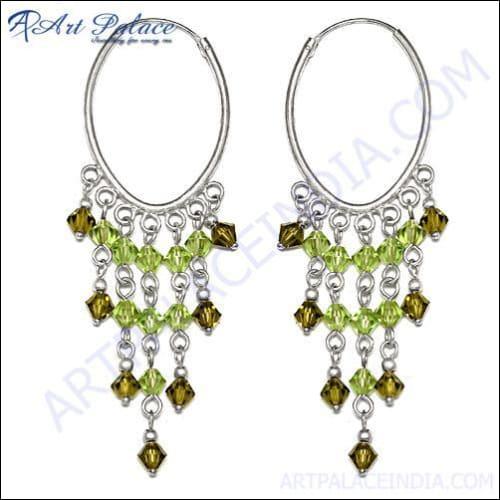 Stylish green beaded glass and silver earrings, showcasing vibrant green beads and elegant silver accents, perfect for any occasion.