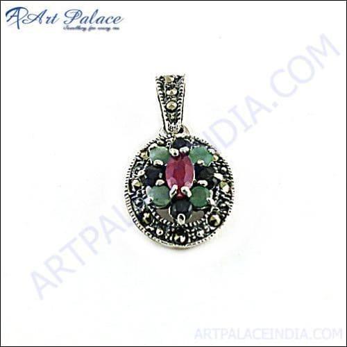 Stylish gun metal silver pendant designed for party wear, showcasing intricate details and a modern finish.