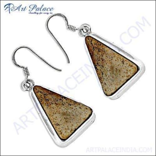 Stylish Jasper Gemstone Silver Earrings showcasing unique jasper patterns set in high-quality silver, perfect for trendy jewelry lovers.