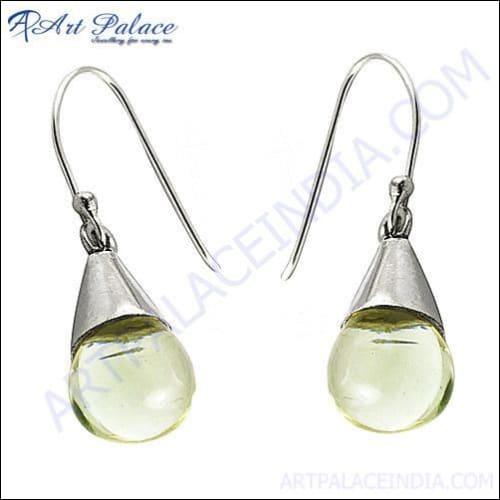 Stylish lemon quartz silver drop earrings showcasing vibrant yellow stones set in elegant silver design.