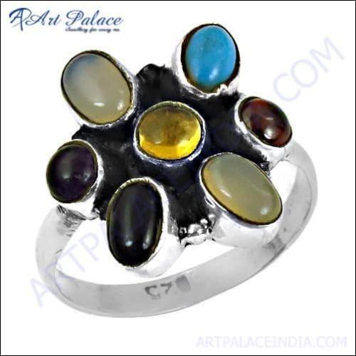 Stylish Multi-Gemstone 925 Silver Ring featuring vibrant gemstones set in elegant silver design.