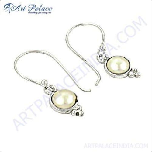 Stylish Pearl Gemstone Silver Earrings featuring elegant pearl stones set in high-quality silver, perfect for any occasion.