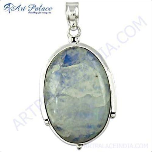 Stylish Rainbow Moonstone Gemstone Silver Pendant showcasing its shimmering colors and elegant design, perfect for trendy jewelry lovers.