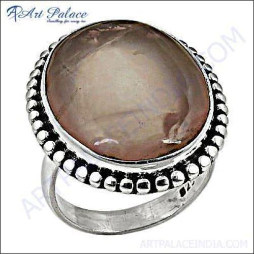 Stylish Rose Quartz Gemstone Silver Designer Ring showcasing a beautiful rose quartz stone set in elegant silver, handcrafted by Art Palace.