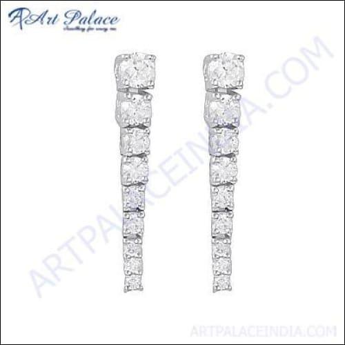 Stylish silver earrings featuring sparkling cubic zirconia gemstones, elegantly designed for any occasion.