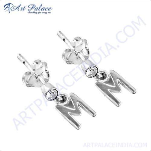 Stylish silver initial earrings featuring cubic zirconia, showcasing a personalized design with sparkling accents.