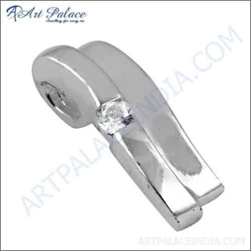 Stylish silver pendant featuring sparkling cubic zirconia, showcasing elegant design and craftsmanship.
