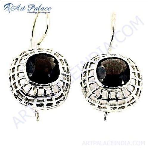 Stylish smokey quartz earrings made of 925 sterling silver, showcasing elegant design and shimmering stones.