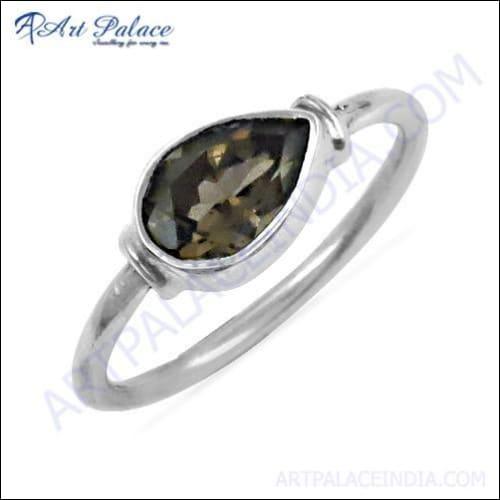 Stylish smokey quartz gemstone ring set in 925 sterling silver, showcasing its elegant design and shimmering finish.