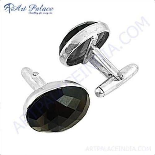 Stylish sterling silver cufflinks featuring smokey quartz gemstones, showcasing elegance and sophistication.