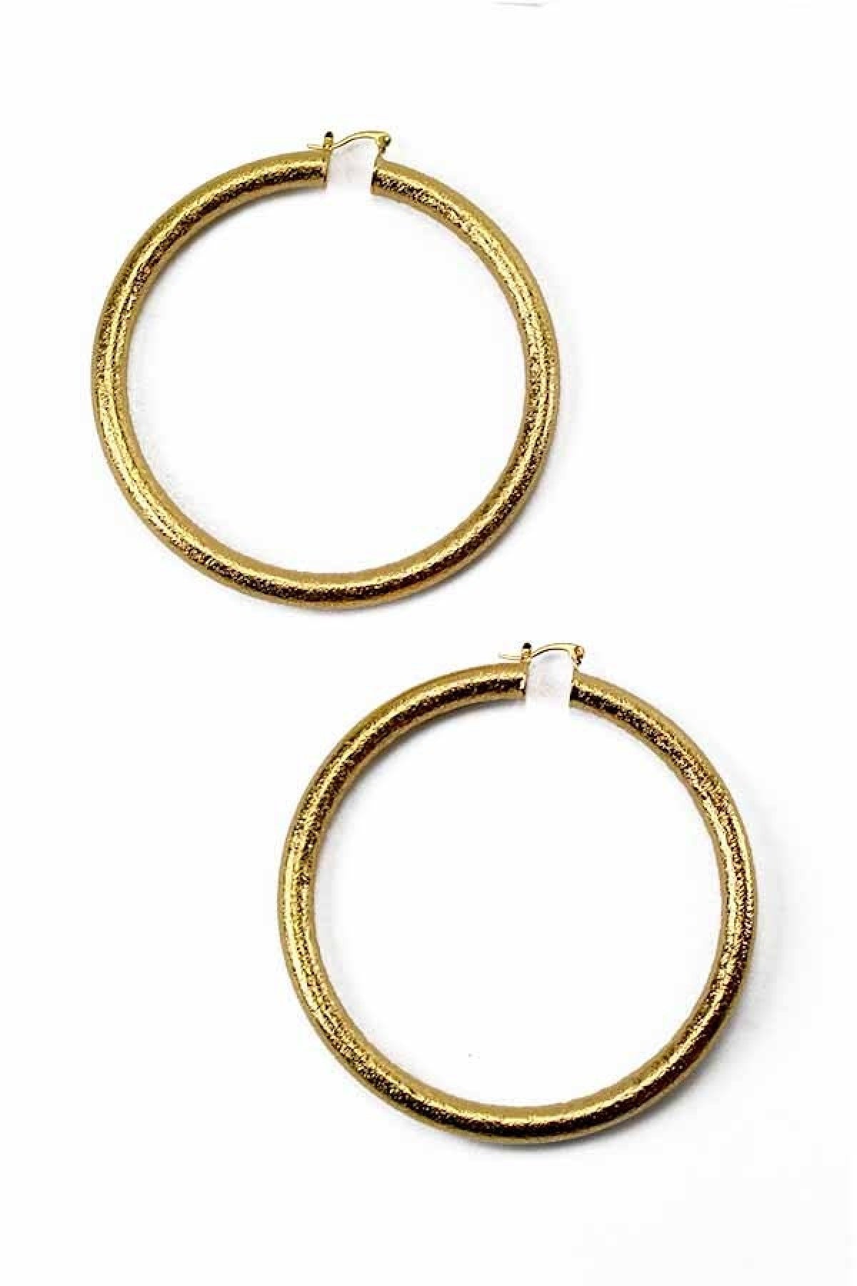 Elegant SUGAR HOOP EARRING with a 3.5-inch diameter, featuring a secure latch back closure, crafted from lead and nickel compliant materials.