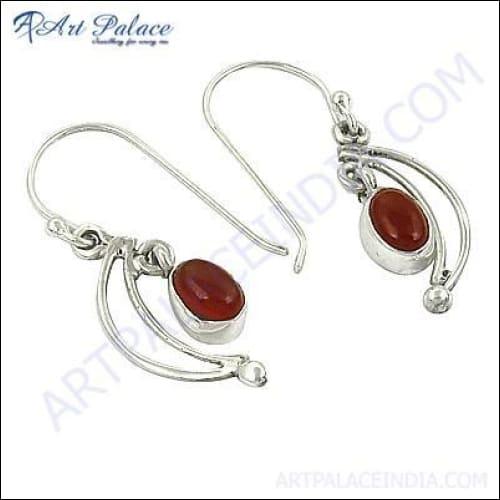 Superb Carnelian Gemstone Silver Earrings featuring vibrant carnelian stones set in elegant silver, showcasing hand-finished craftsmanship.