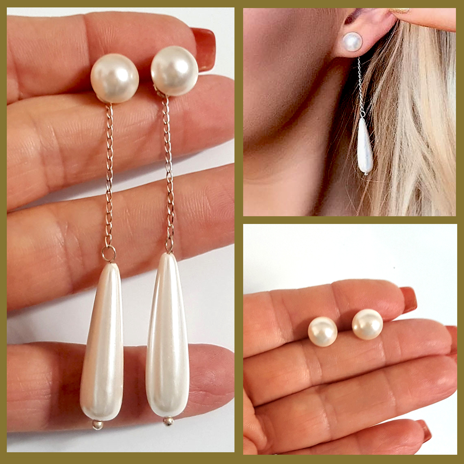 Pearl drop earrings with studs