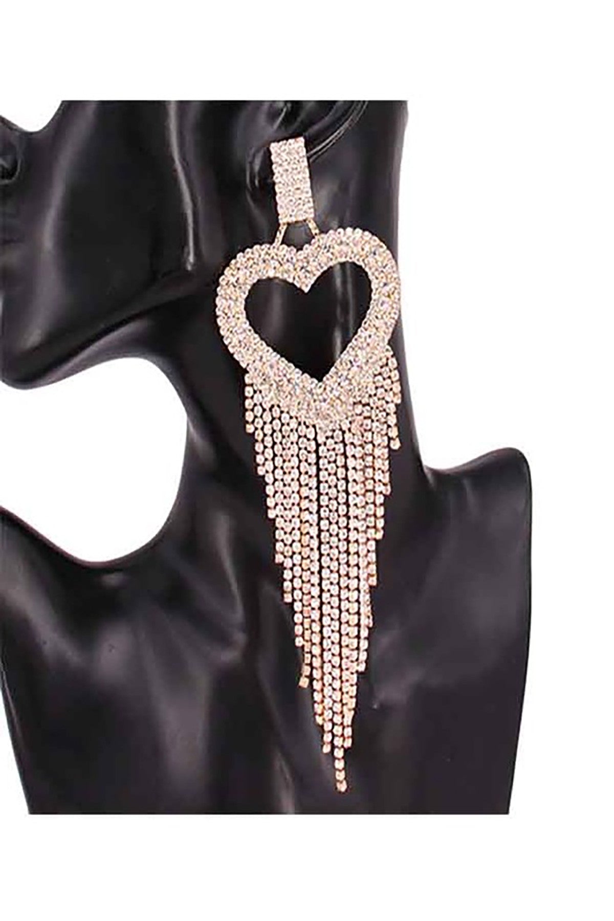 Sweat Heart Crystal Long Post Earring featuring a heart design with a 6.5-inch drop, showcasing elegance and style.