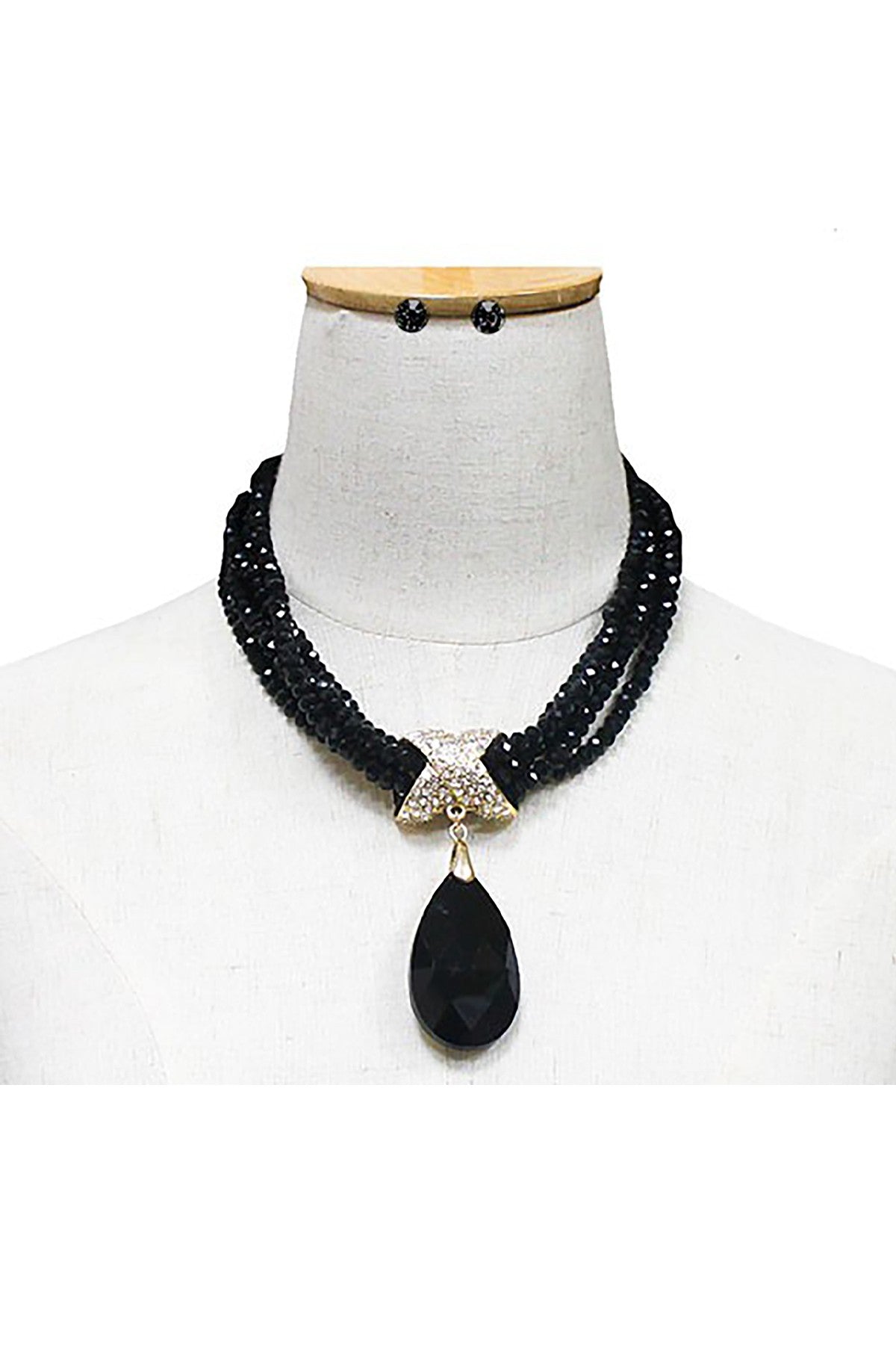 Tear Drop Crystal Pendant Beaded Necklace Set with matching earrings, showcasing elegant design and quality craftsmanship.