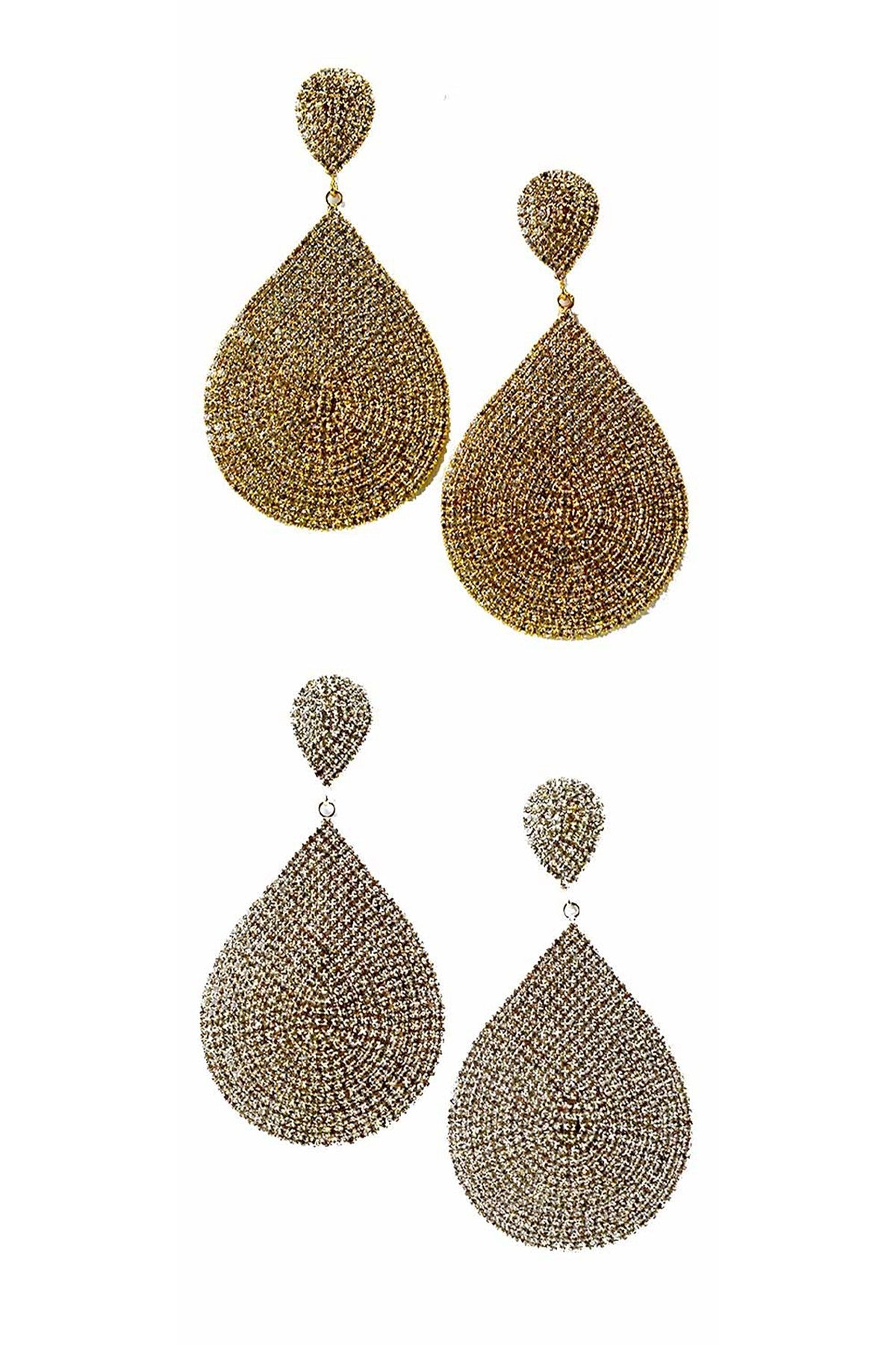 Elegant teardrop crystal earrings with a shimmering finish, approximately 3.5 inches long, featuring a secure post back closure.