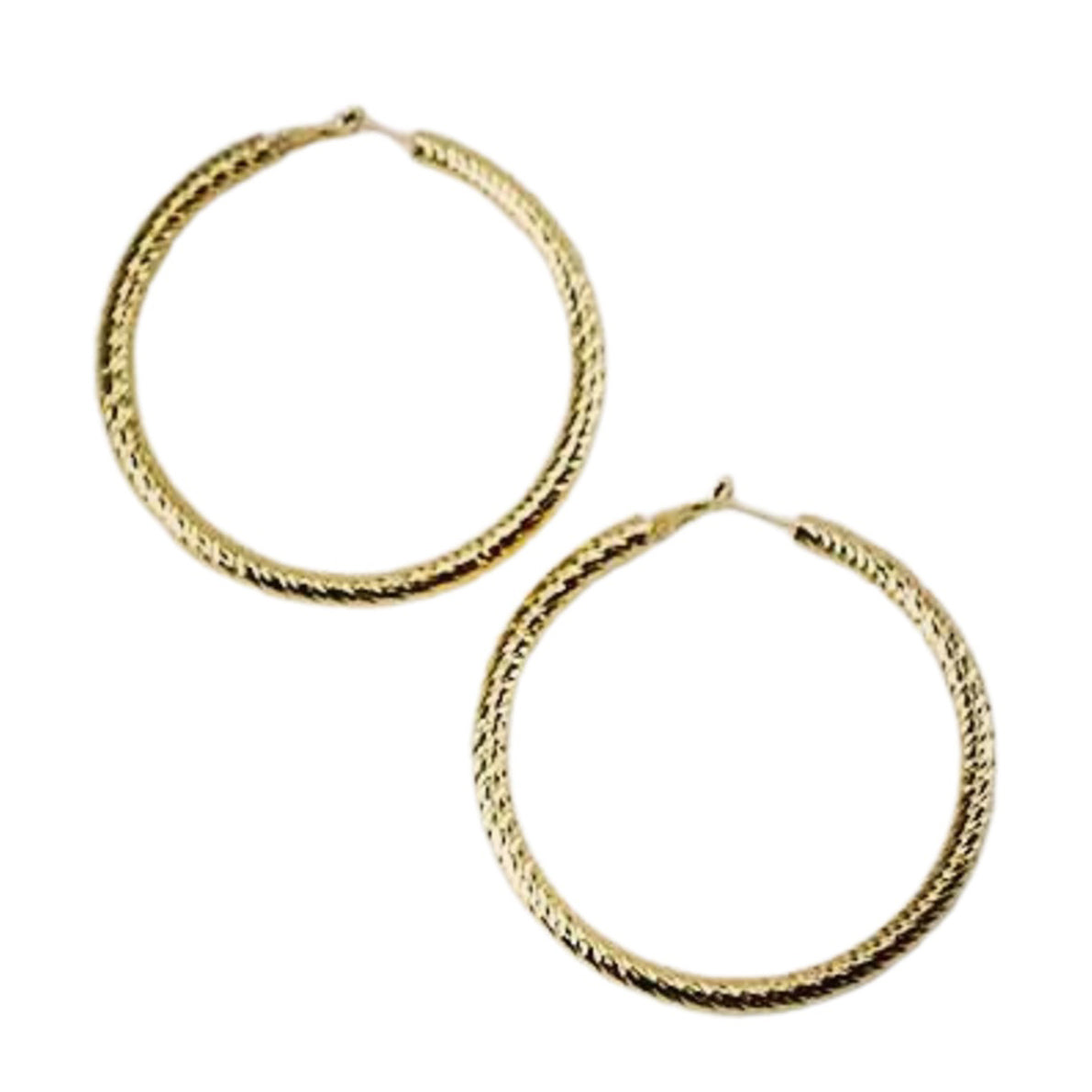 Medium textured hoop earrings with a secure omega closure, showcasing a unique design that adds elegance to any outfit.