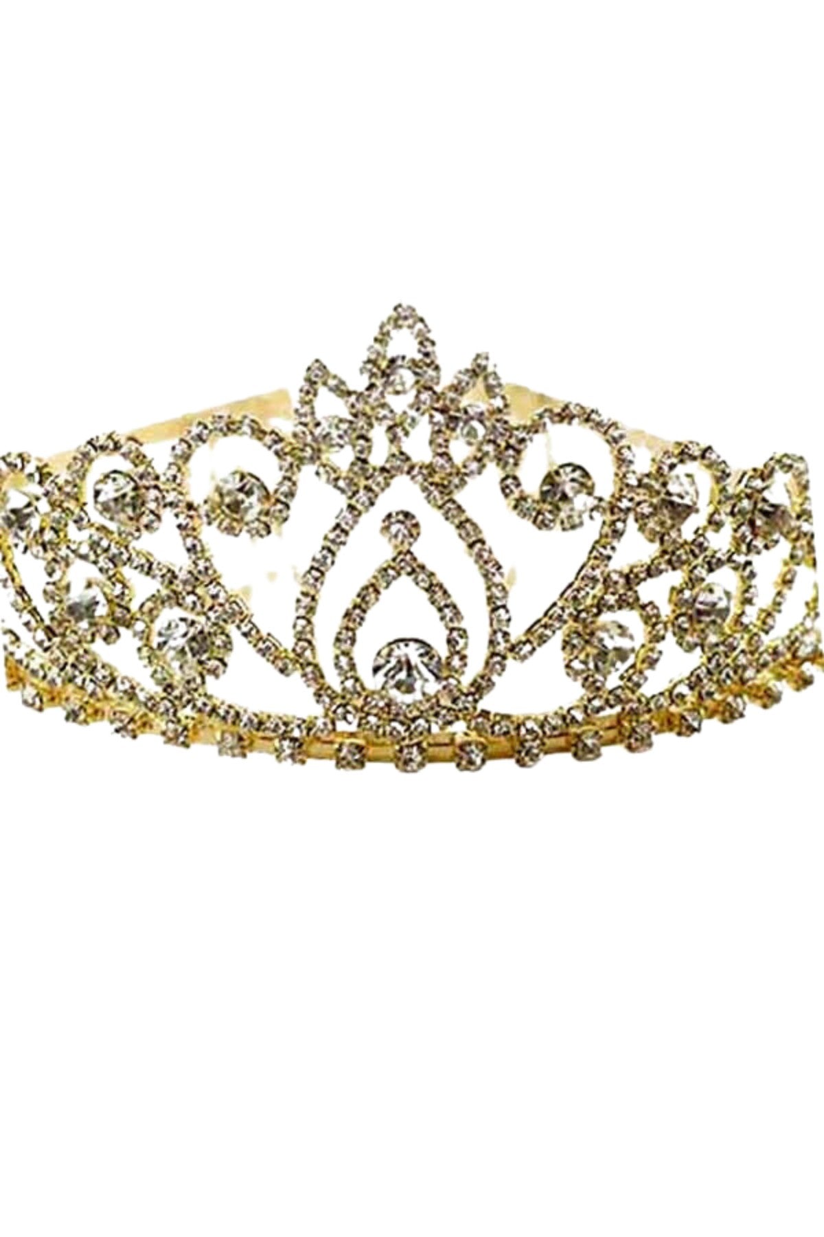 Elegant solid crystal lined tiara with comb clasp, approximately 5 inches in diameter and 2 inches in height.