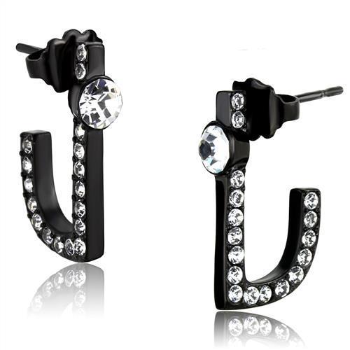 TK2150 IP Black Stainless Steel Earrings featuring clear top-grade crystals, showcasing a modern and elegant design.