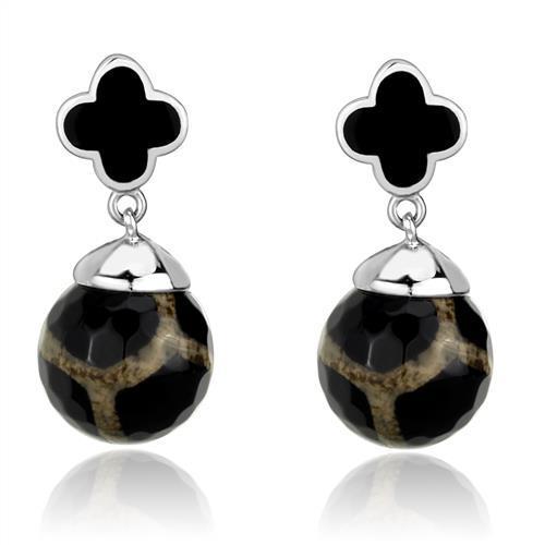 TK2383 High Polished Stainless Steel Earrings featuring vibrant multi-color synthetic onyx stones, elegantly designed for any occasion.