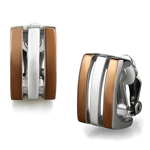 TK2542 Two Tone IP Light Brown Stainless Steel Earrings showcasing a stylish two-tone finish in light brown and coffee colors.