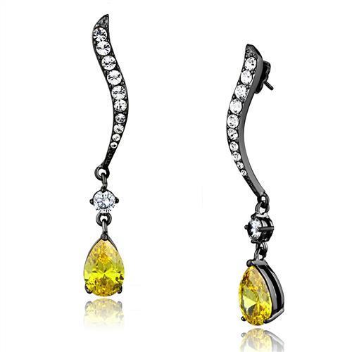 TK2631 IP Light Black Stainless Steel Earrings featuring AAA Grade CZ stones in Topaz color, elegantly designed for modern style.