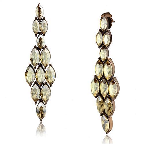 TK2632 IP Coffee light Stainless Steel Earrings featuring champagne crystals, elegantly designed for style and comfort.