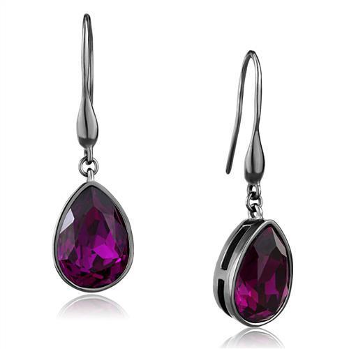 TK2705 IP Light Black Stainless Steel Earrings with fuchsia crystals, showcasing a modern design and elegant finish.