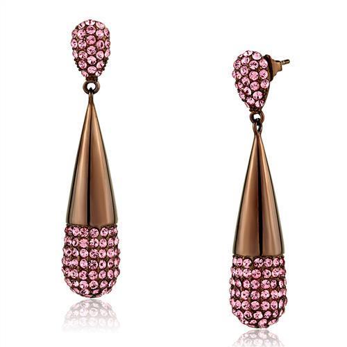 Elegant TK2707 IP Coffee light Stainless Steel Earrings with light peach top-grade crystals, showcasing a sophisticated design.