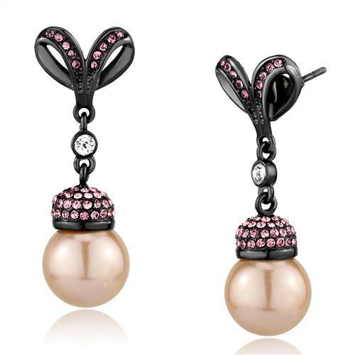 TK2710 IP Light Black Stainless Steel Earrings featuring round synthetic rose pearls, showcasing a modern and elegant design.