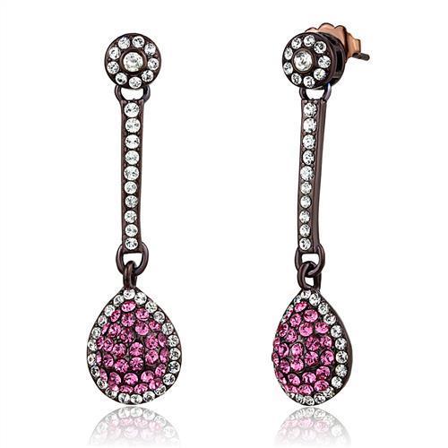 TK2724 IP Dark Brown Stainless Steel Earrings featuring rose crystals, showcasing elegance and durability.