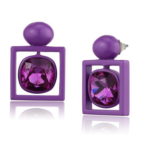 Elegant TK2789 No Plating Stainless Steel Earrings featuring vibrant fuchsia crystals, perfect for any occasion.