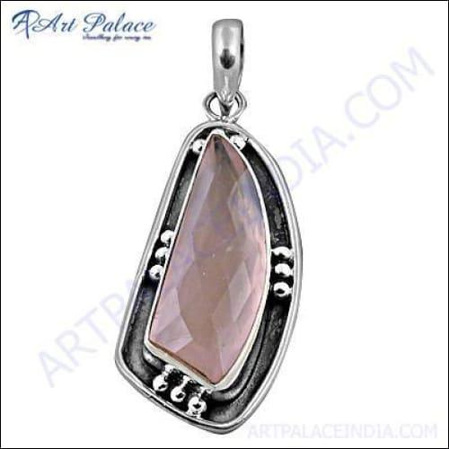 Top Design Rose Quartz Gemstone Silver Pendant showcasing a beautiful pink gemstone set in high-quality silver, perfect for elegant jewelry lovers.