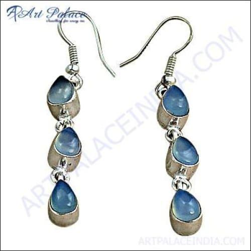 Elegant blue chalcedony gemstone earrings set in 925 sterling silver, showcasing a beautiful design perfect for any occasion.