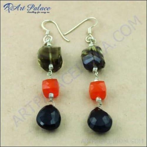 Elegant multi-gemstone silver earrings featuring vibrant gemstones set in high-quality silver, perfect for any occasion.