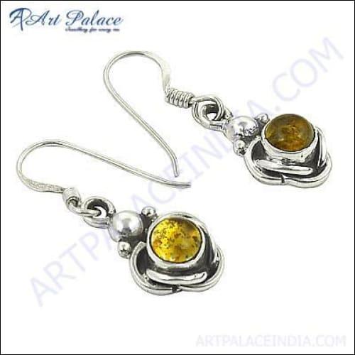Elegant Top Quality Silver Citrine Gemstone Earrings made from 925 Sterling Silver, showcasing vibrant citrine stones.