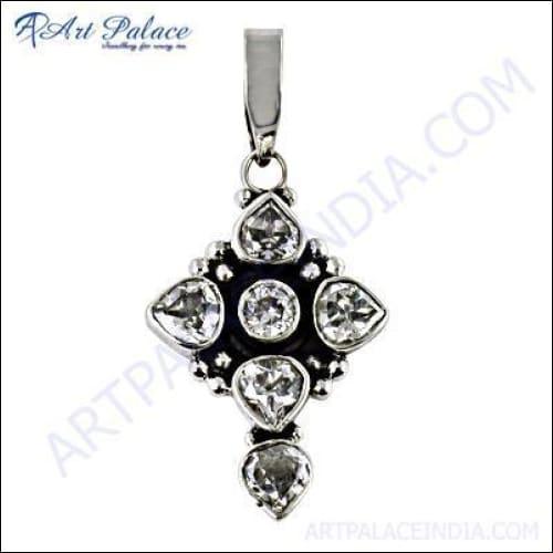 A stunning silver pendant featuring a brilliant cubic zirconia gemstone, showcasing its elegant design and sparkling brilliance.